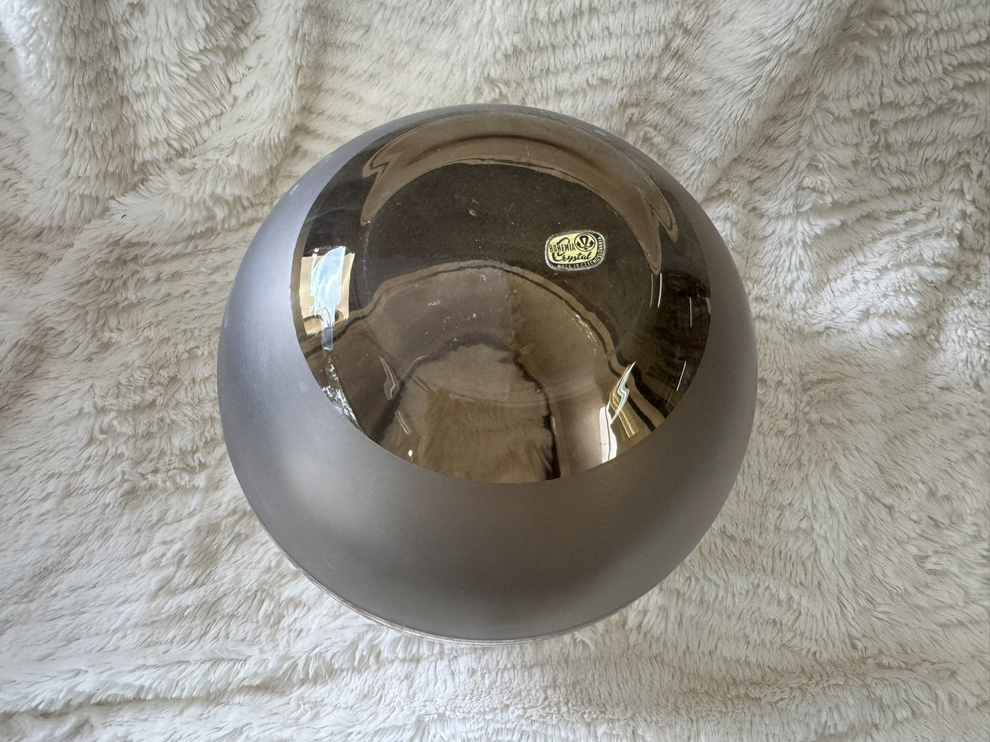 Vintage Bohemia Crystal Round Gold Vase – Etched Pheasants – Czechoslovakia