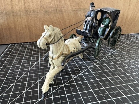 Vintage Antique Cast Iron Horse Drawn “Victoria” Carriage – 15 1/2”