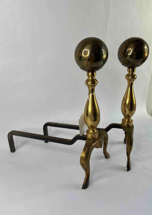 Vintage Brass-Finish Fireplace Andirons – 15” Tall – Minimal Tarnish