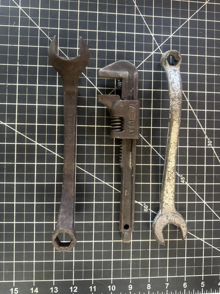 Lot of 3 Vintage Ford Hand Tools – Adjust Monkey Wrench & Combination Wrenches