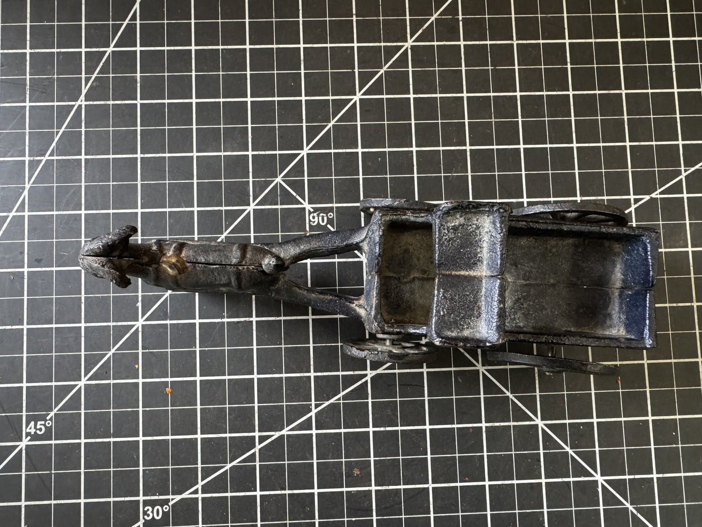 Vintage Cast Iron Goat Pulling Espresso Wagon Toy – 8” Long