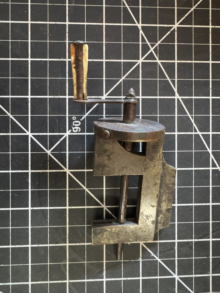 Antique Brass Hand-Operated Clamp – Bone Handle – Screw Crank – 4” – Engraved