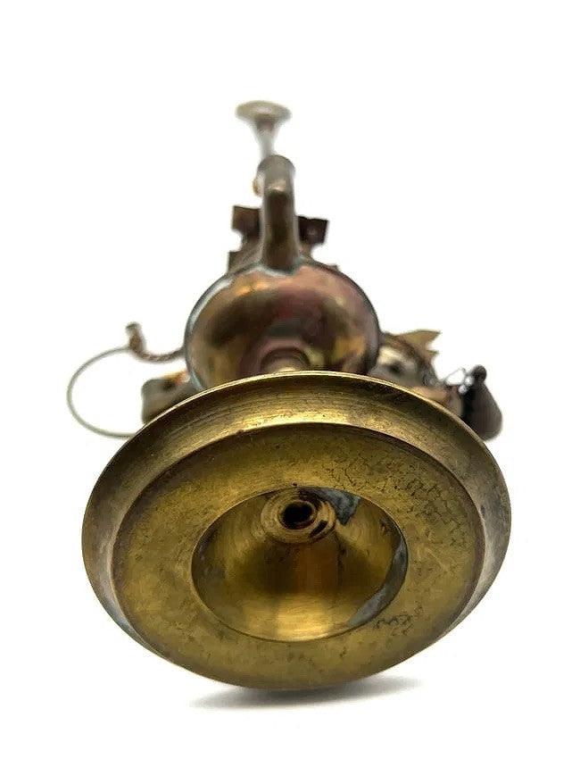 Antique Brass 3 Arm Lucerne Whale Oil Lamp w/ Dangling Tools – Rare Nautical