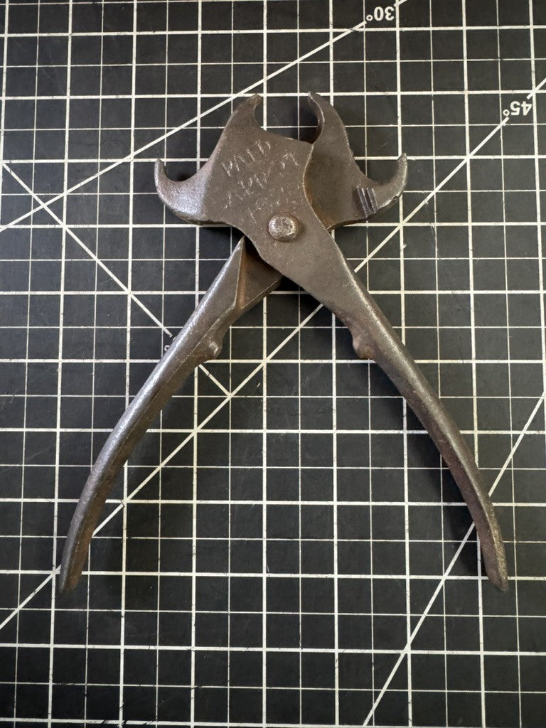 Antique Farm Tool – 7.5” Double Head Hog Nose Pliers – Pat. April 27, 1880