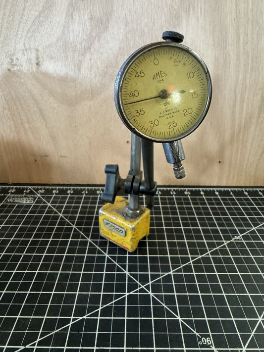 Vintage B.C. Ames Co. Model 104 Dial Indicator 1/1000” on ENCO Magnetic Base USA