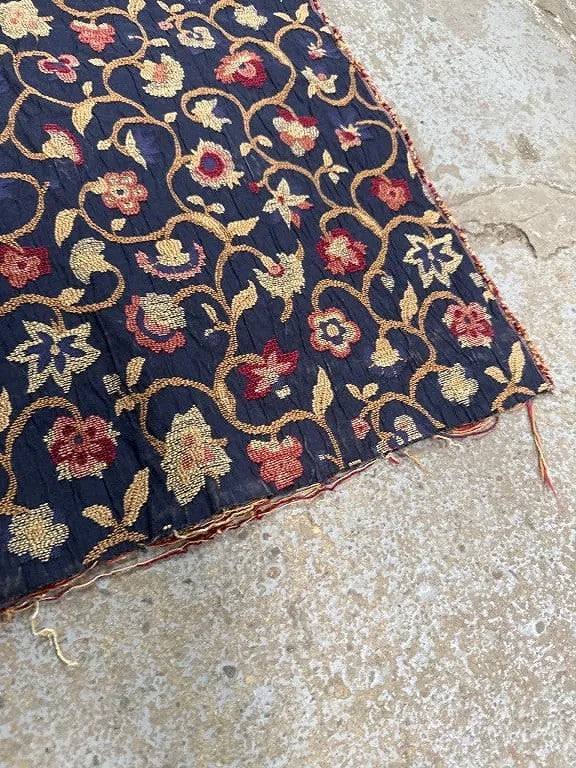 Vintage Floral Tapestry Fabric Panel – 62.5" x 47.5" – Black, Rust, Gold, Yellow