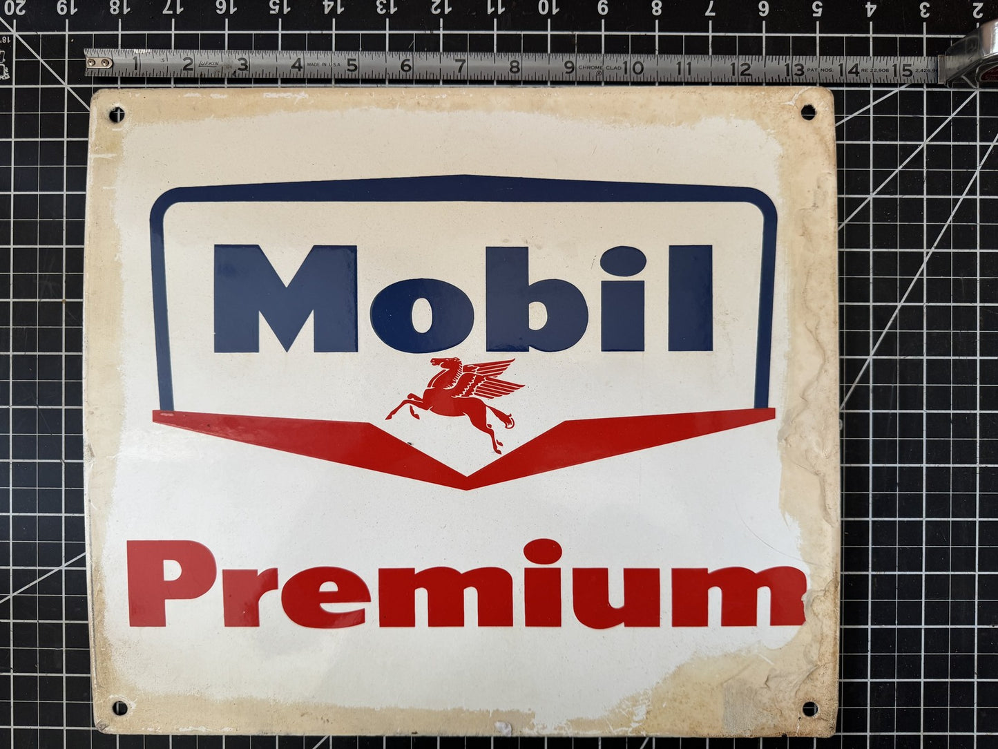 Vintage “Mobil Premium” Porcelain Gas Pump Plate Sign – Gas & Oil Advertising