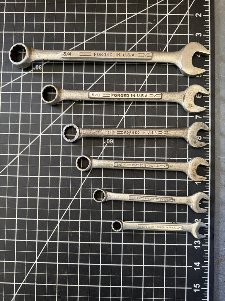 Vintage Craftsman Lot of 6 Combination Wrenches – SAE Sizes 3/4” to 11/32” – USA