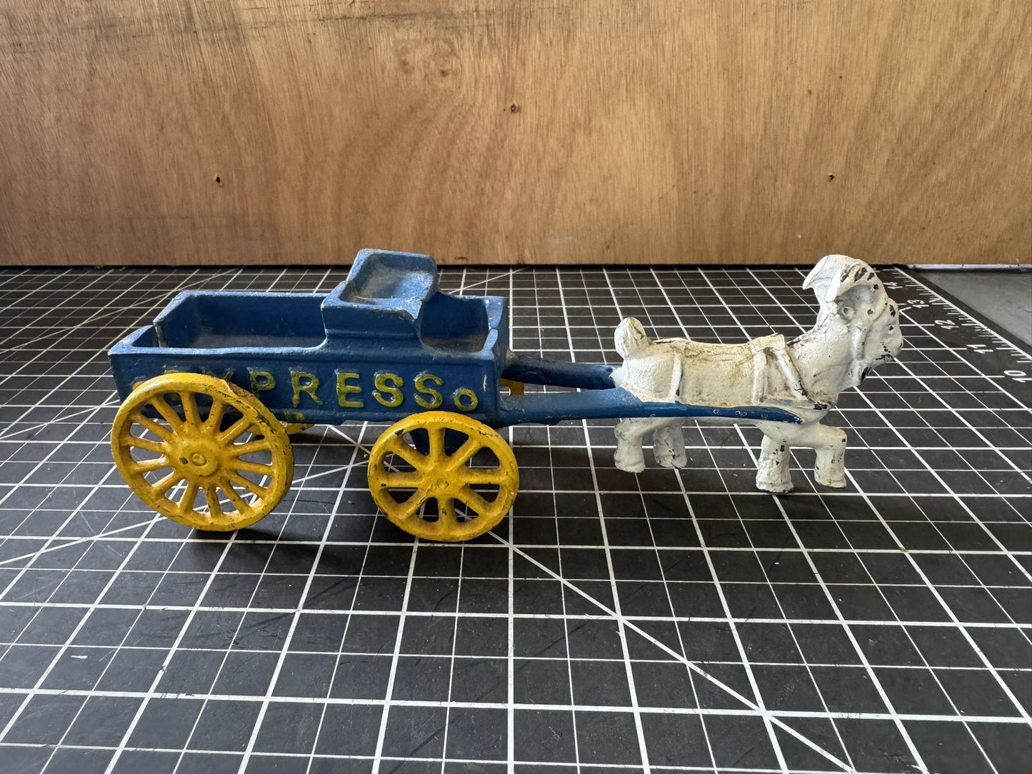Vintage Cast Iron Express Goat Carriage Wagon Buggy Cart – Blue, 8”