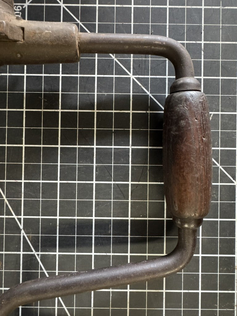 Vintage Hand Ratchet Bit Brace Drill w/ Spiral Flute Pipe Burring Reamer