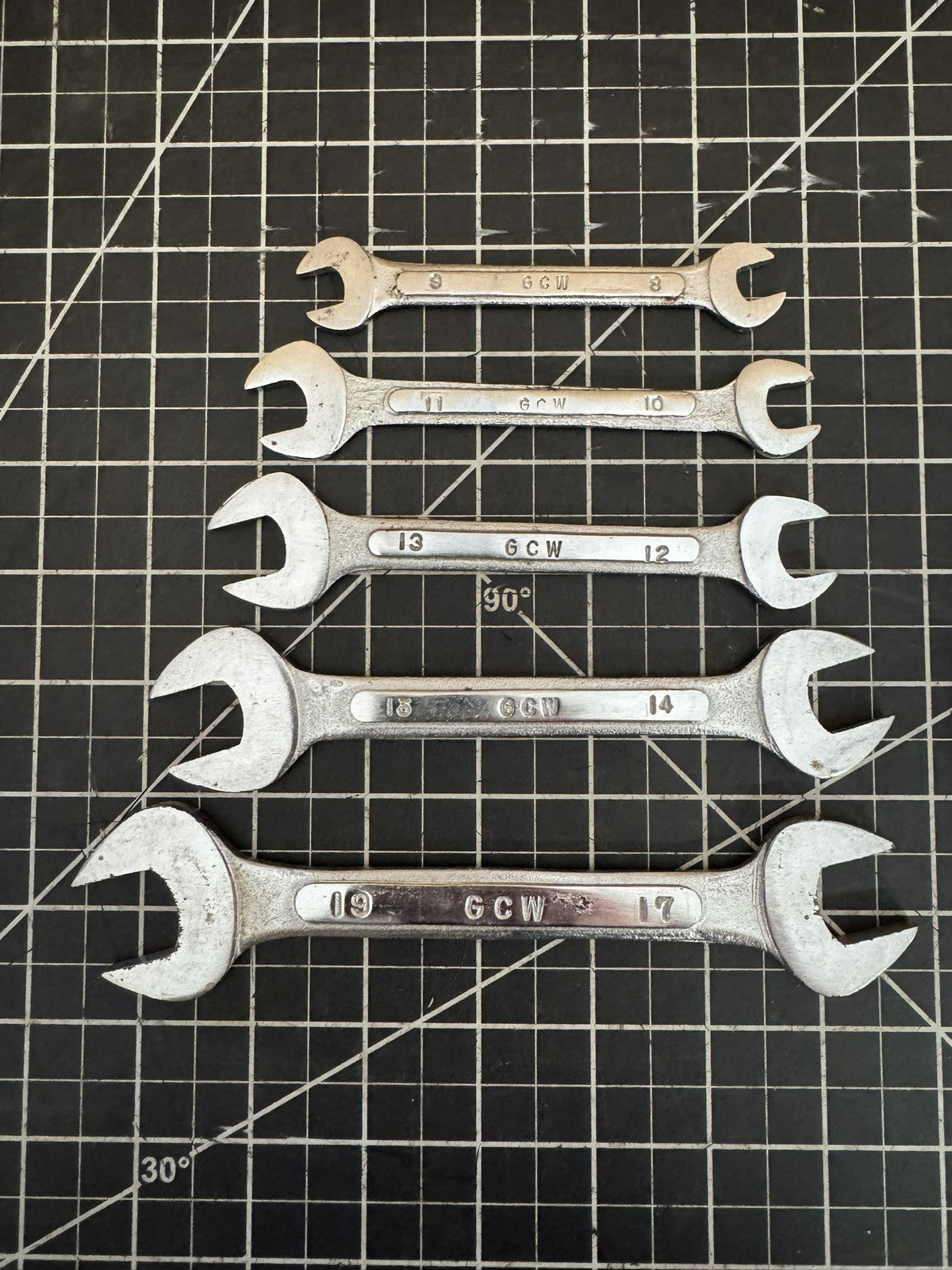 Vintage GCW Offset Double Open Wrench Set (5pcs + Holder) – Taiwan – Metric