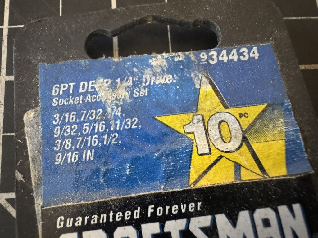 Craftsman 934434 10-Pc 1/4” Drive 6-Point Deep SAE Socket Set - Original Case