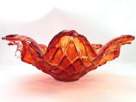 Large Murano-Style Hand-Blown Art Glass Bowl – Orange & Red, Italy, 15 3/4”