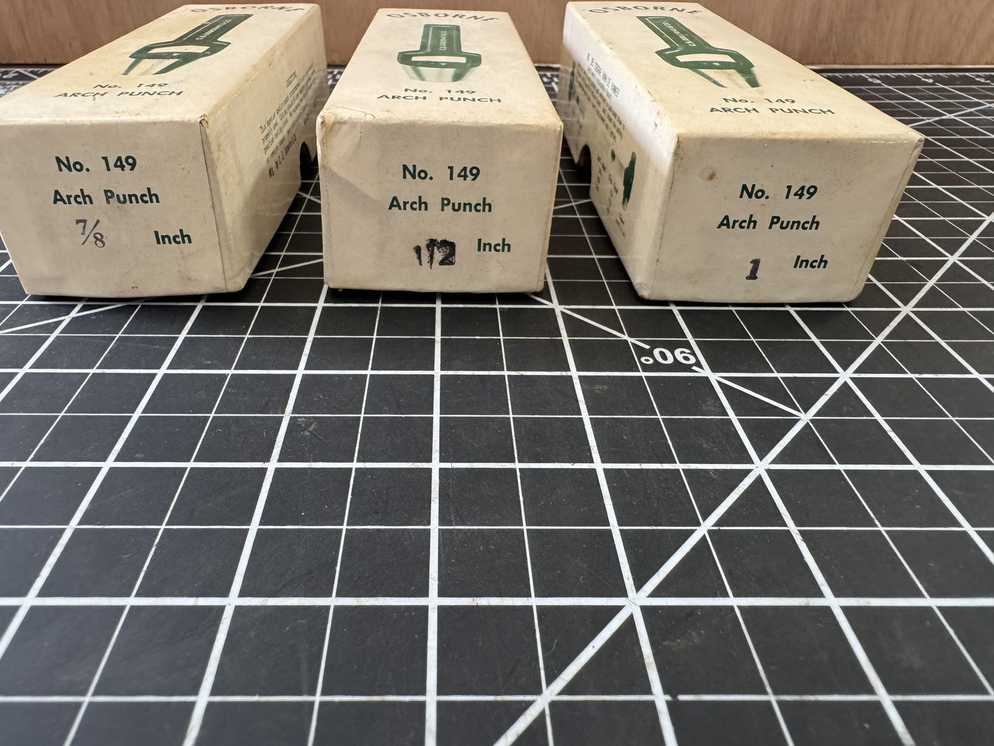 Lot of 3 Osborne No. 149 Arch Punches – 1/2", 7/8", 1" – Vintage w/ Boxes