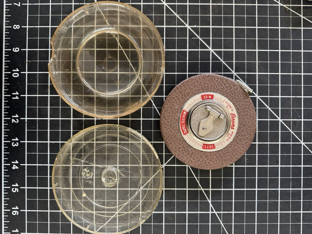 Evans White Tape – 50ft – NOS – Leather Casing w/ Clear Plastic Cover