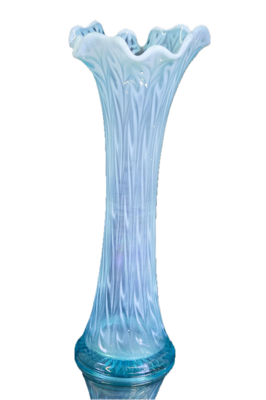 Victorian Blue Opalescent Glass Swung Vase – 12” Tall