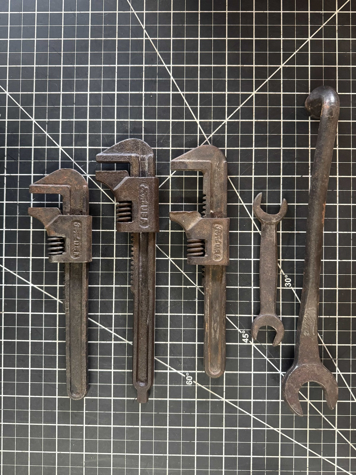 Lot of 5 Vintage Ford Tools – 3  Wrenches, 1 Double Open-End, 1 Combo Wrench