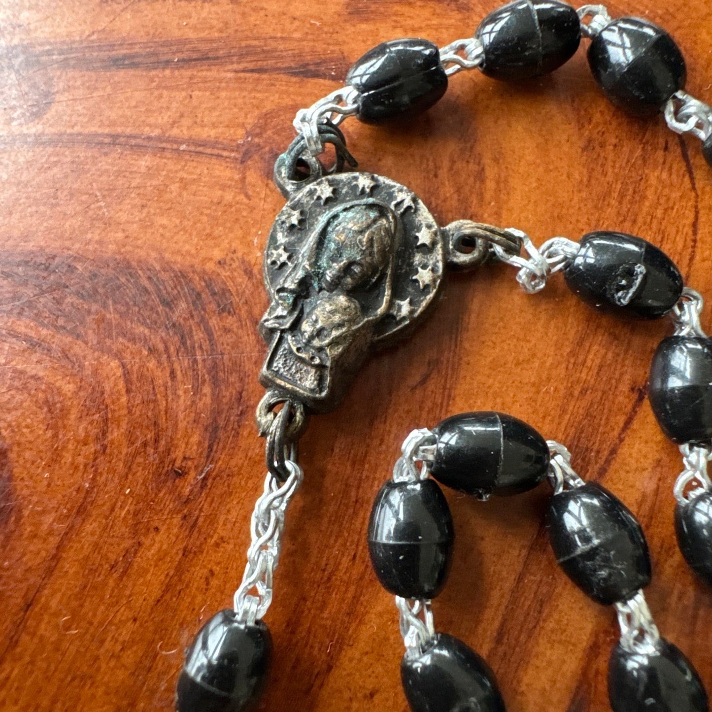 Vintage Black Bead Rosary Catholic Crucifix Religious Made In Italy