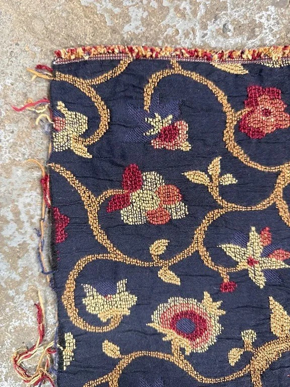 Vintage Floral Tapestry Fabric Panel – 62.5" x 47.5" – Black, Rust, Gold, Yellow