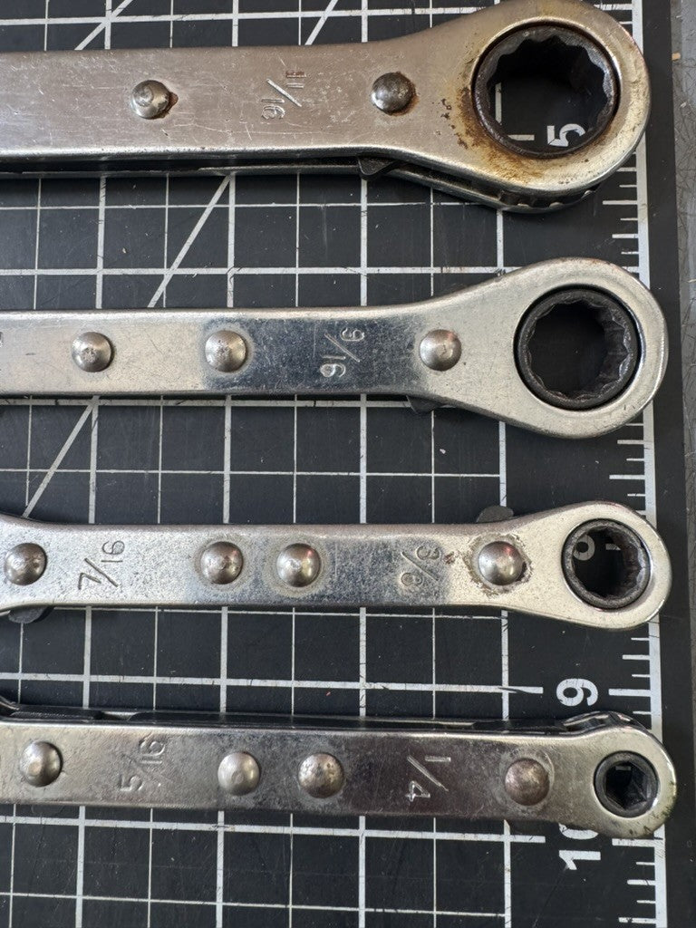 Vintage Heavy Duty 4pc Reversible Ratchet Ring Spanner Wrench Set – USA