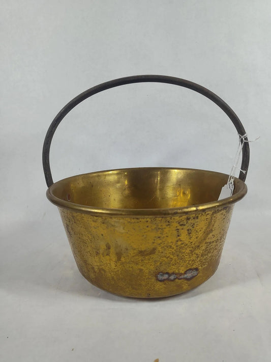 Antique Brass Bucket with Hand-Forged Handle – 5” Tall x 11.5” Diameter