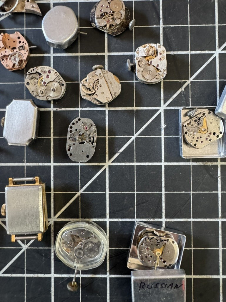 Lot of Vintage Watch Parts & Movements – Cases, Dials, Mechanisms – Russian