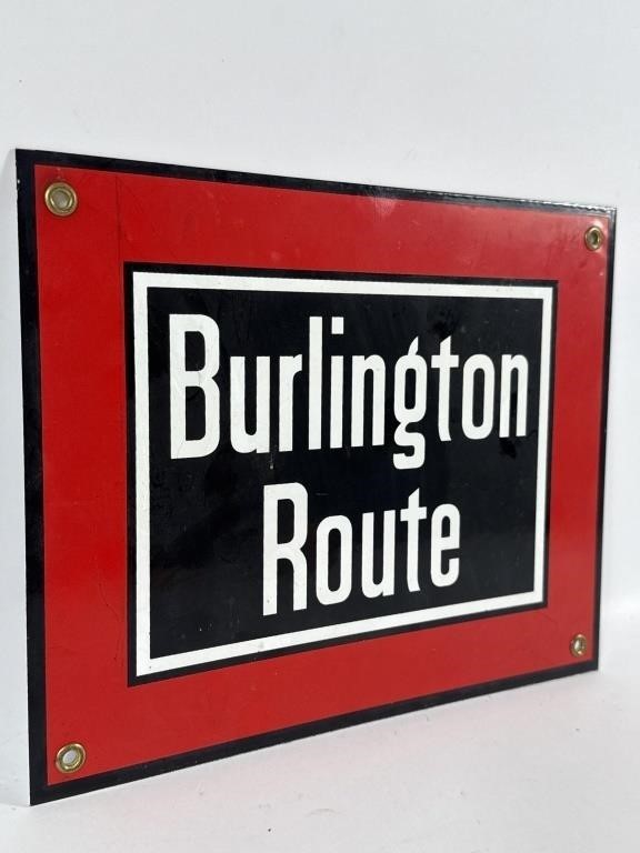 Vintage Burlington Route CB&Q Porcelain-Coated Metal Railroad Sign – 8” x 10”