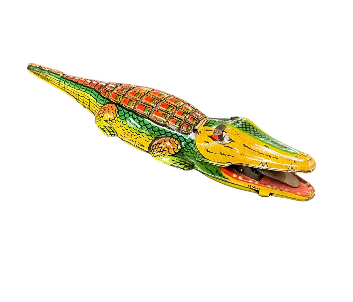 Vintage GAMA Wind-Up Tin Crocodile Toy – Made in U.S. Zone Germany – Works!