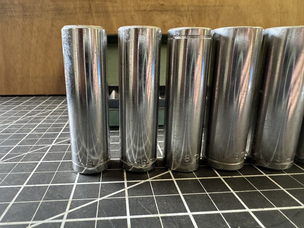 Vintage 8pc Deep Socket Set w/ Original Green Tin – Taiwan