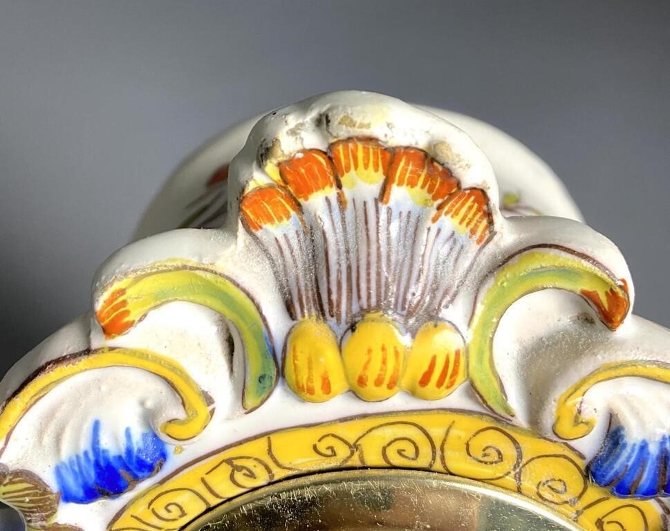 French Faience Hand-Painted Lambrequin Clock – Mercedes German Movement