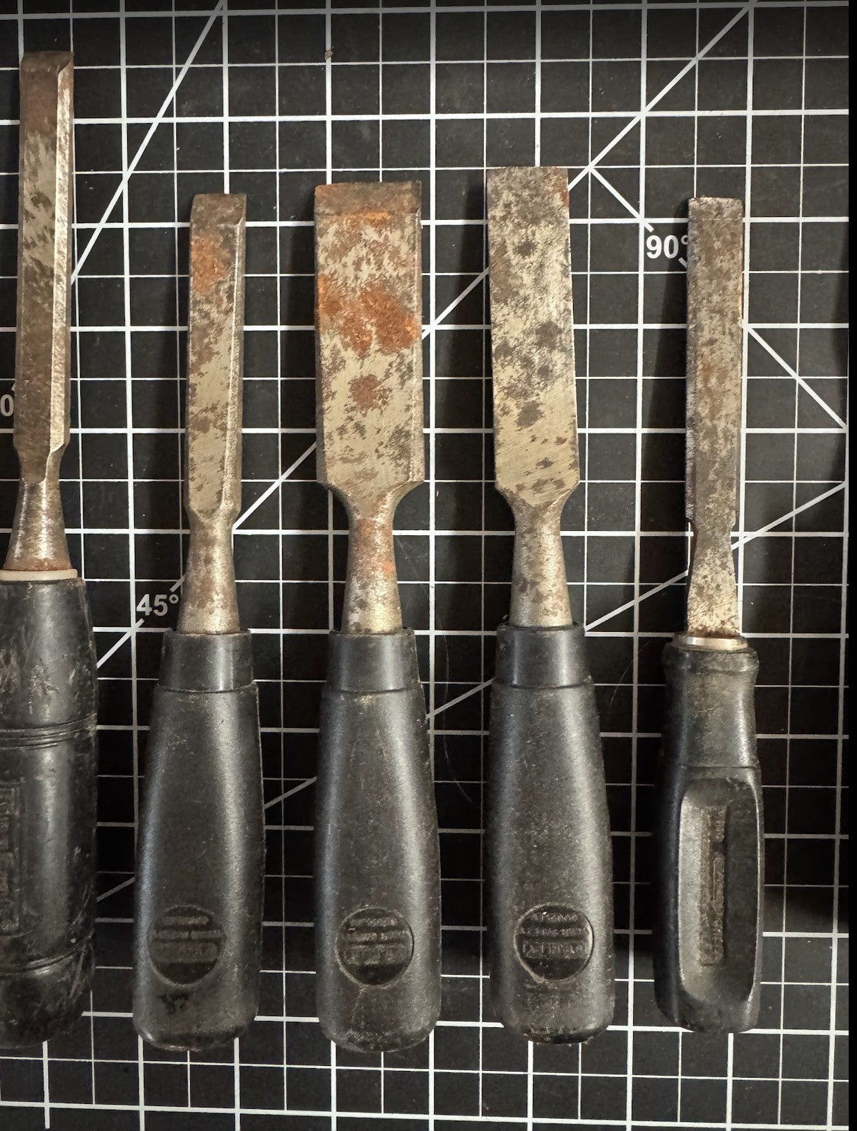 Lot of 12 Vintage Chisels – Black Handles | Craftsman, Stanley & Unmarked Mix