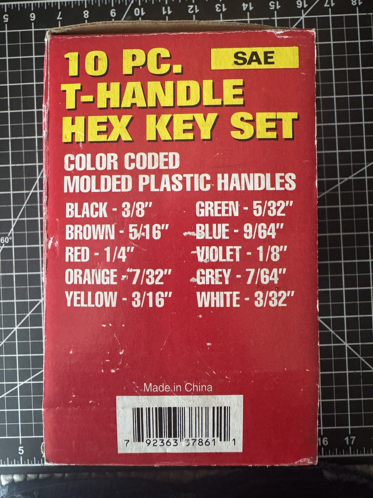 New 10-Piece SAE T-Handle Hex Key Wrench Rainbow Set w/ Stand – No 37861