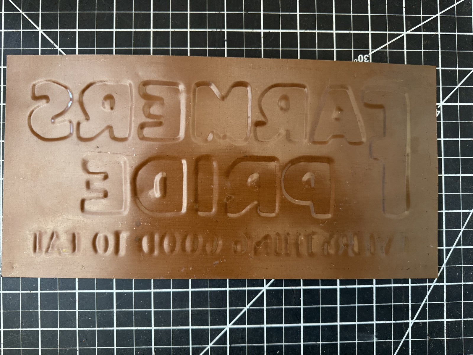 1930s NOS “FARMERS PRIDE Everything Good to Eat” Embossed Metal Sign – 11.5”x6”