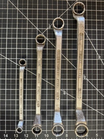 Lot of 4 Vintage Forged Steel Offset Double Box End Wrenches – USA – 12 Pt