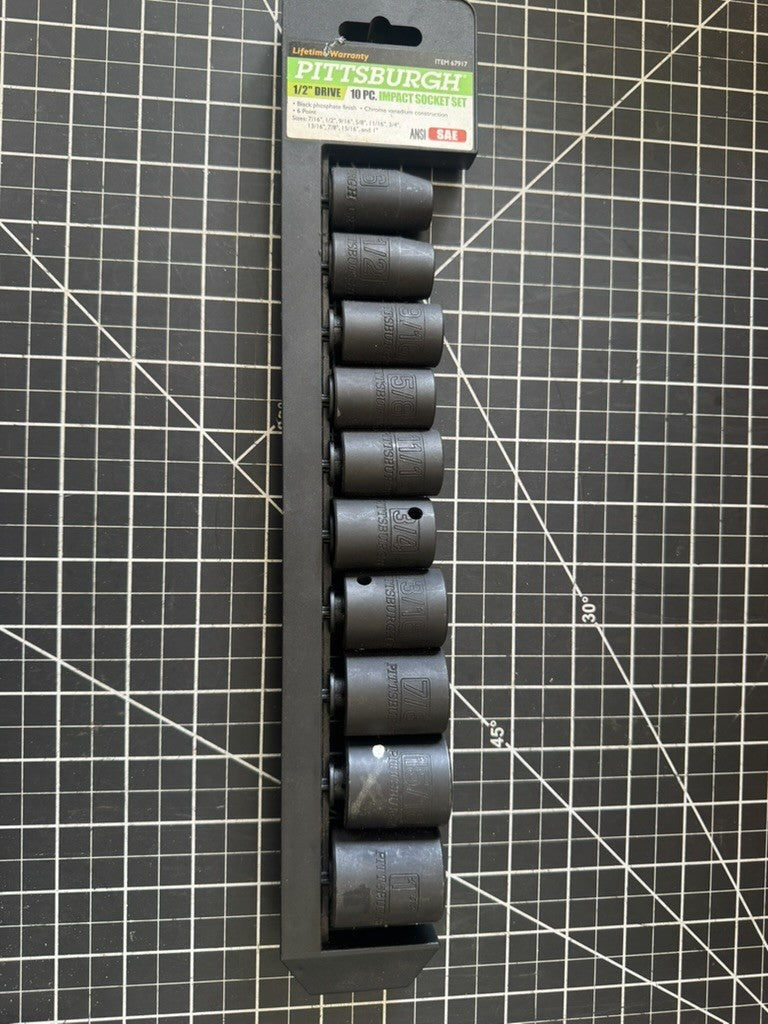 Pittsburgh 1/2” Drive 10pc Impact Socket Set – Item #67917 – Black Phosphate