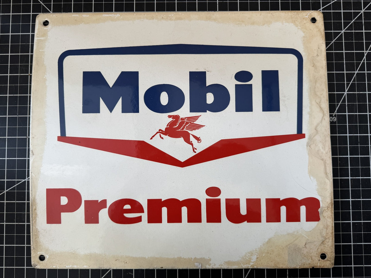 Vintage “Mobil Premium” Porcelain Gas Pump Plate Sign – Gas & Oil Advertising