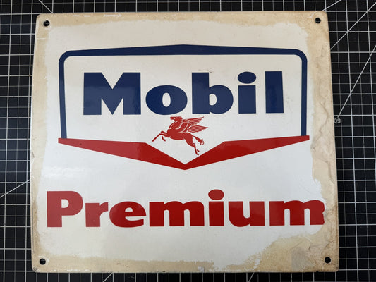 Vintage “Mobil Premium” Porcelain Gas Pump Plate Sign – Gas & Oil Advertising