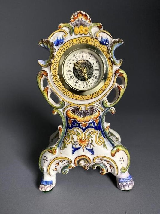 French Faience Hand-Painted Lambrequin Clock – Mercedes German Movement