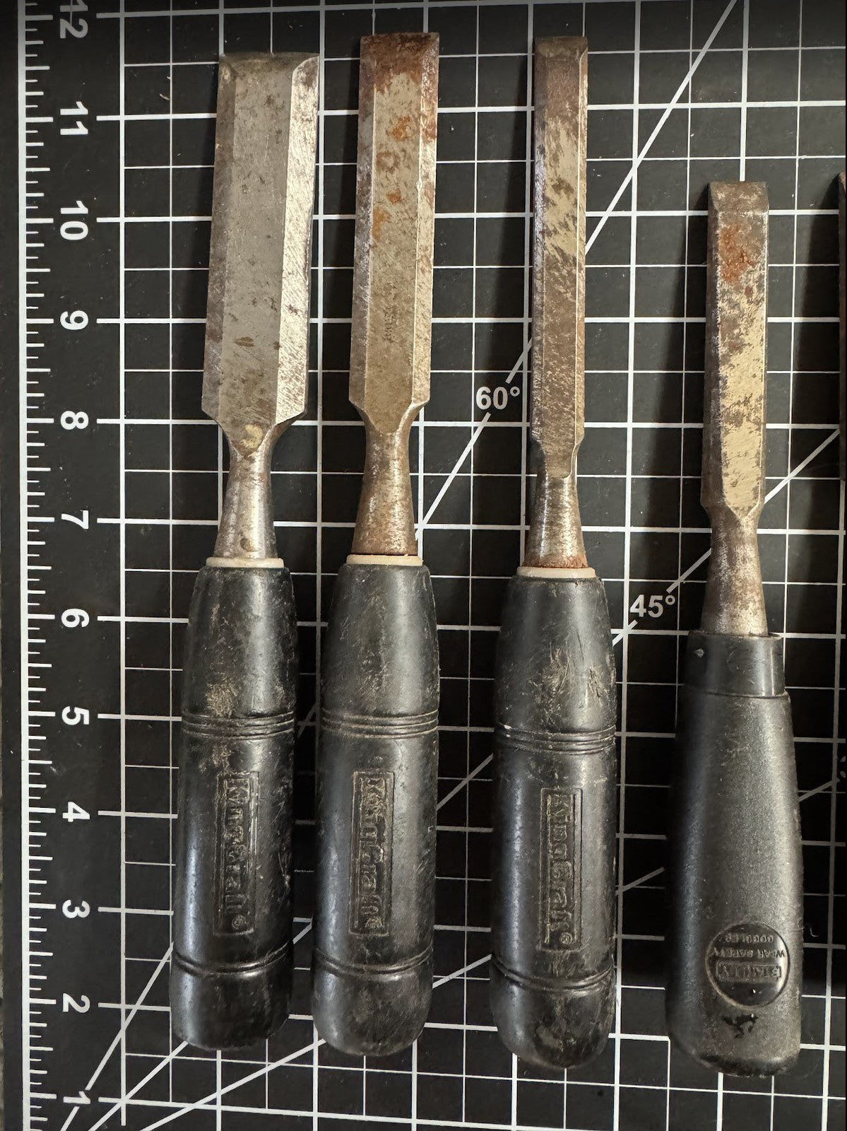 Lot of 12 Vintage Chisels – Black Handles | Craftsman, Stanley & Unmarked Mix
