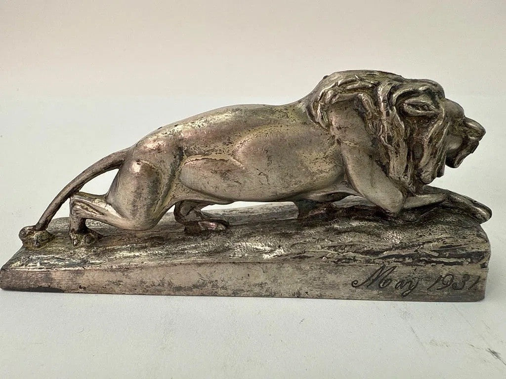 1931 Lansing Lions Club Cast Metal Sculpture – Silver-Tone Lion