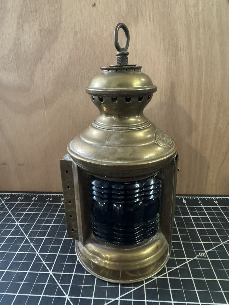 Antique Maritime Boat Lantern – Red & Blue Ship Oil Lamp – Triplex Trademark