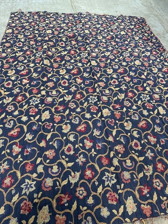 Vintage Floral Tapestry Fabric Panel – 62.5" x 47.5" – Black, Rust, Gold, Yellow