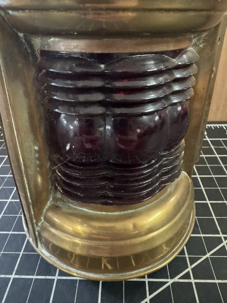 Antique Maritime Boat Lantern – Red & Blue Ship Oil Lamp – Triplex Trademark