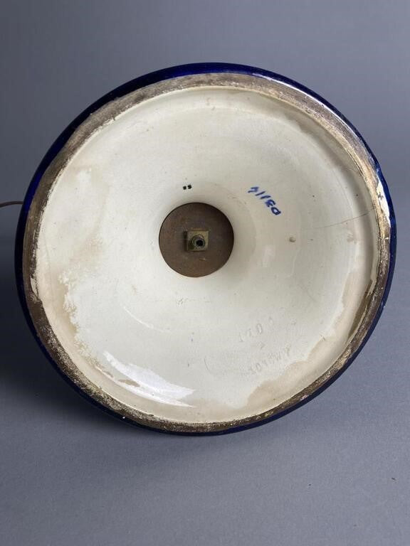 Antique Longwy Aesthetic Movement Pottery Lamp – Brass Fittings, c. Late 1800s