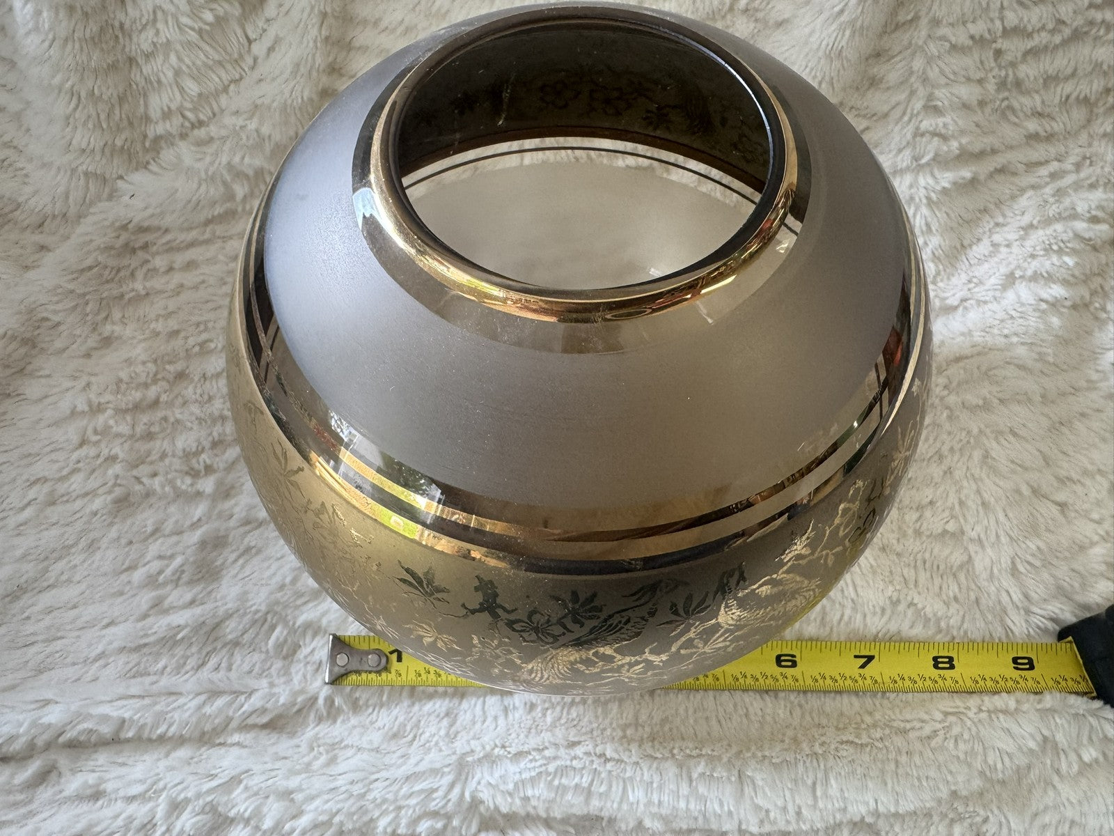 Vintage Bohemia Crystal Round Gold Vase – Etched Pheasants – Czechoslovakia