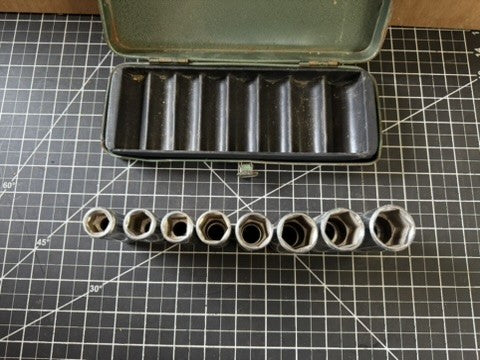 Vintage 8pc Deep Socket Set w/ Original Green Tin – Taiwan