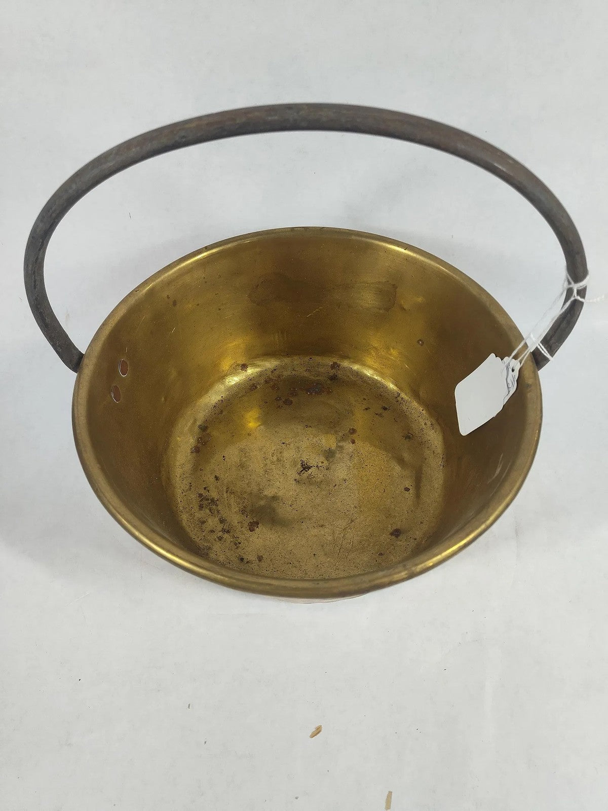 Antique Brass Bucket with Hand-Forged Handle – 5” Tall x 11.5” Diameter
