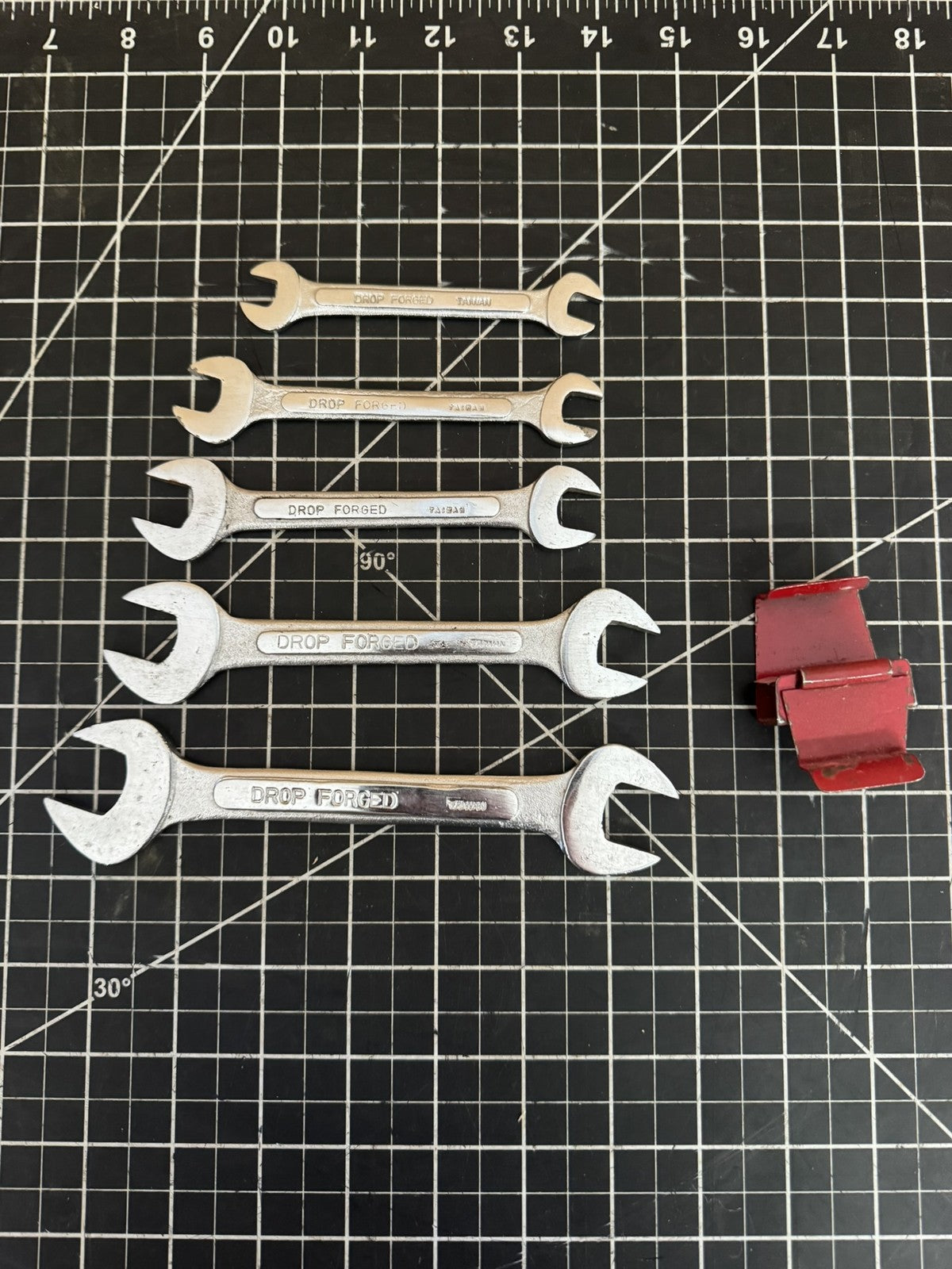 Vintage GCW Offset Double Open Wrench Set (5pcs + Holder) – Taiwan – Metric