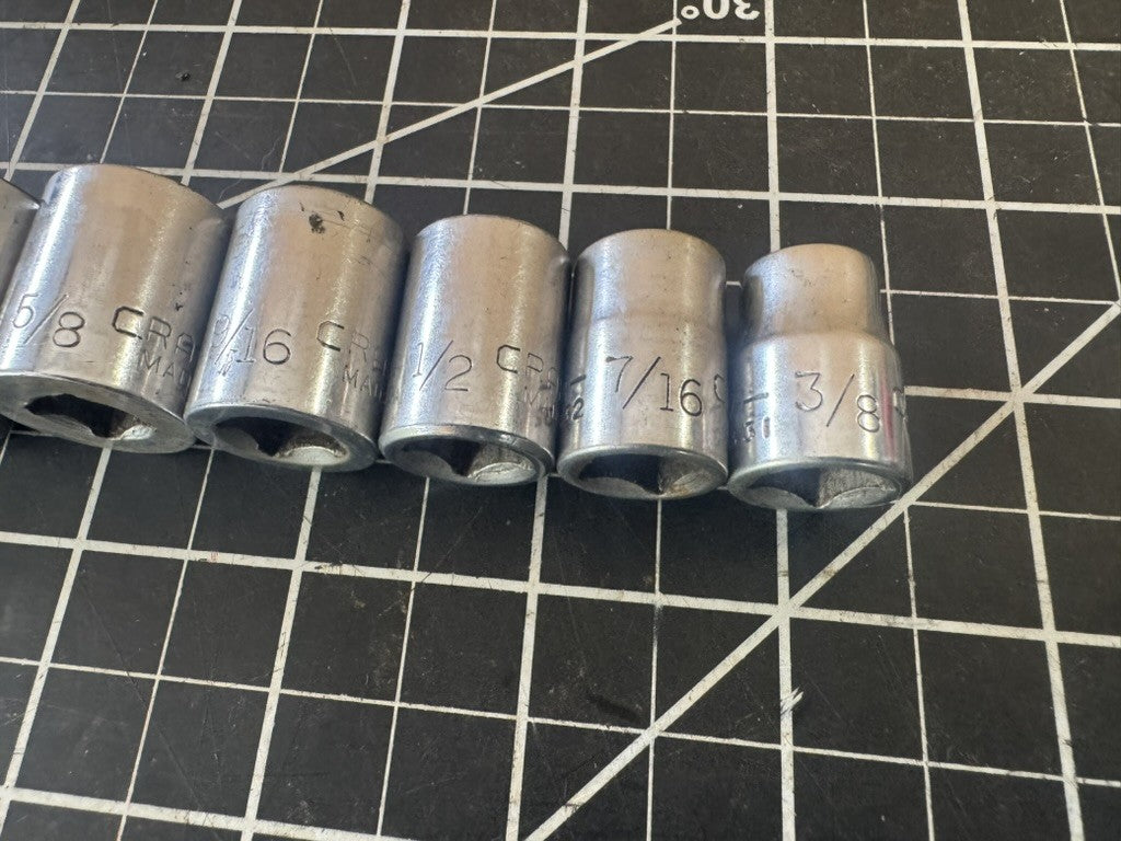 Vintage Craftsman V-Series 7pc Socket Set – 3/8” to 3/4” – 12pt – USA
