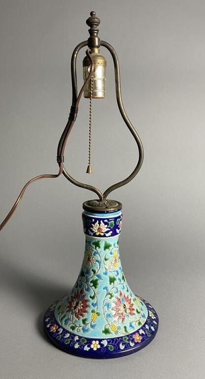 Antique Longwy Aesthetic Movement Pottery Lamp – Brass Fittings, c. Late 1800s